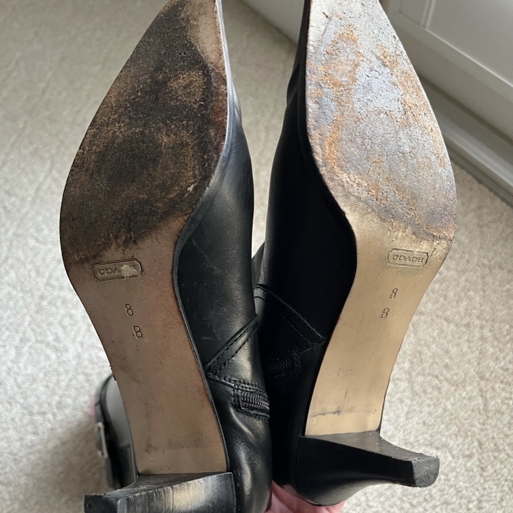 COACH - Black Leather Knee High Boots with Silver Buckle Detail - Picture 4 of 7